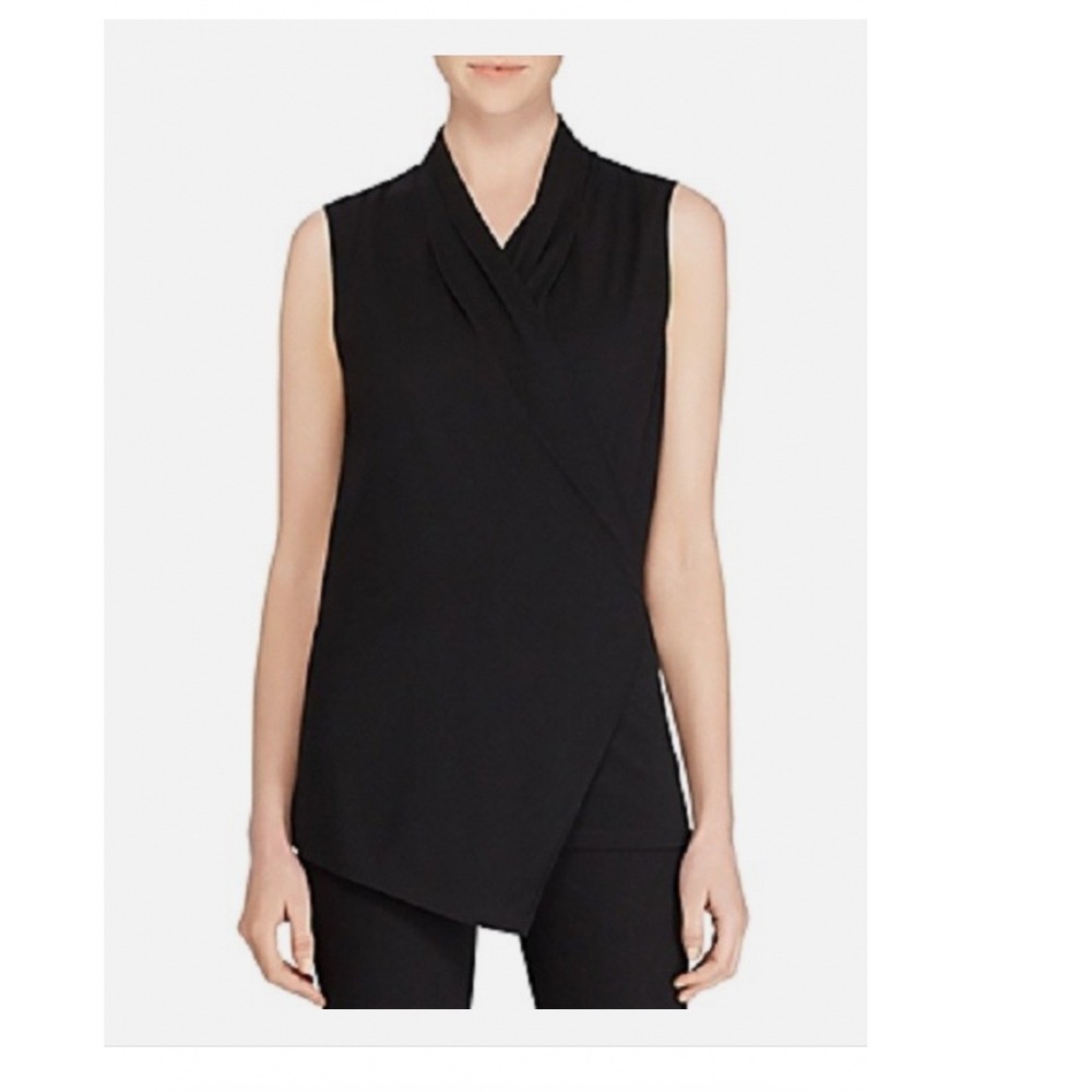 Lauren Ralph Lauren Wrap Blouse Womens S Black Excellent Asymmetric Quiet Luxury